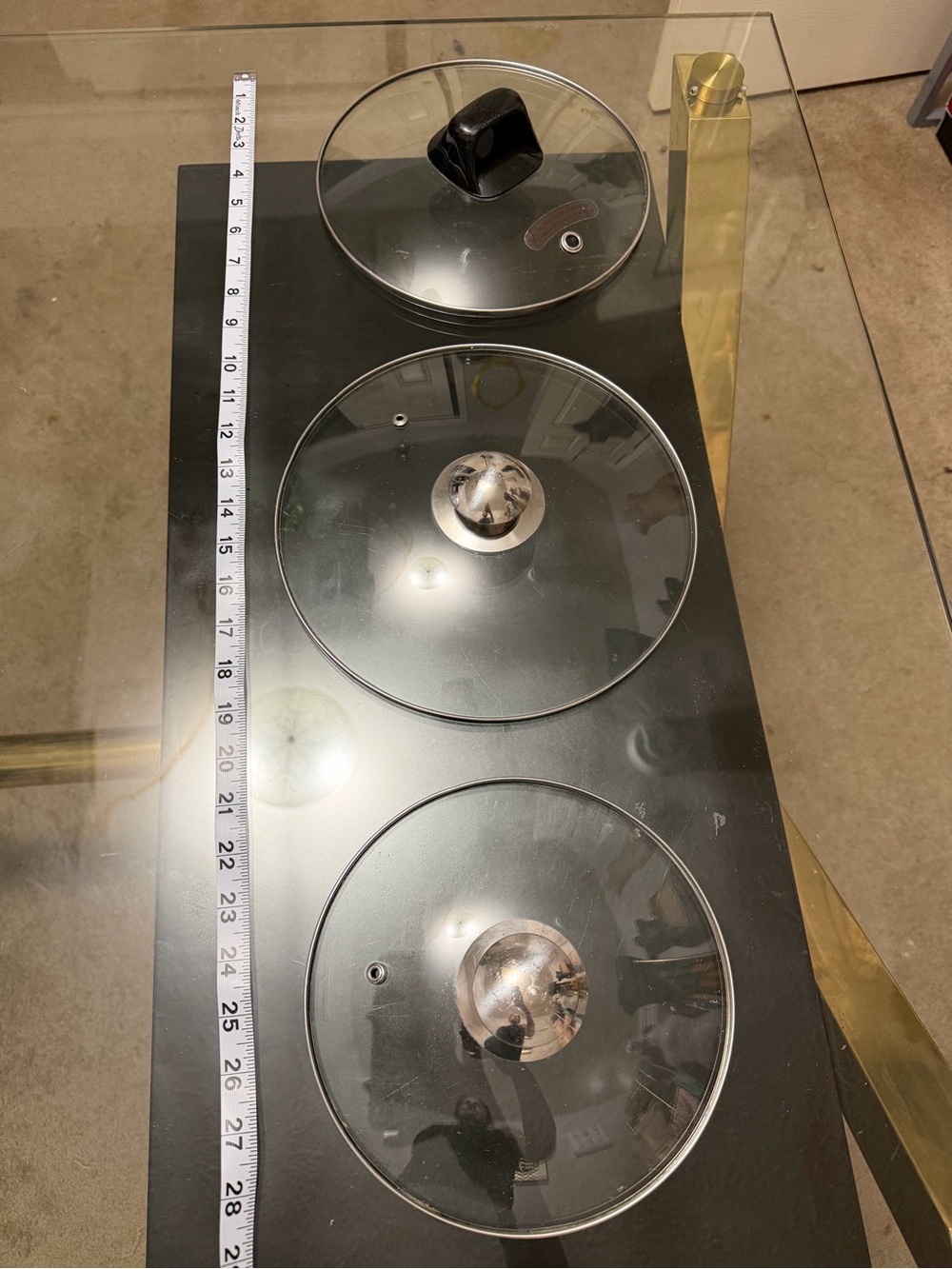 Set of 3 Glass Pot Lids - Clear Glass with Silver Knobs
